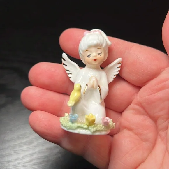 Napcoware Praying Angel Miniature Figurines Boy Girl w/ Spaghetti & Birds Napco - Picture 6 of 8
